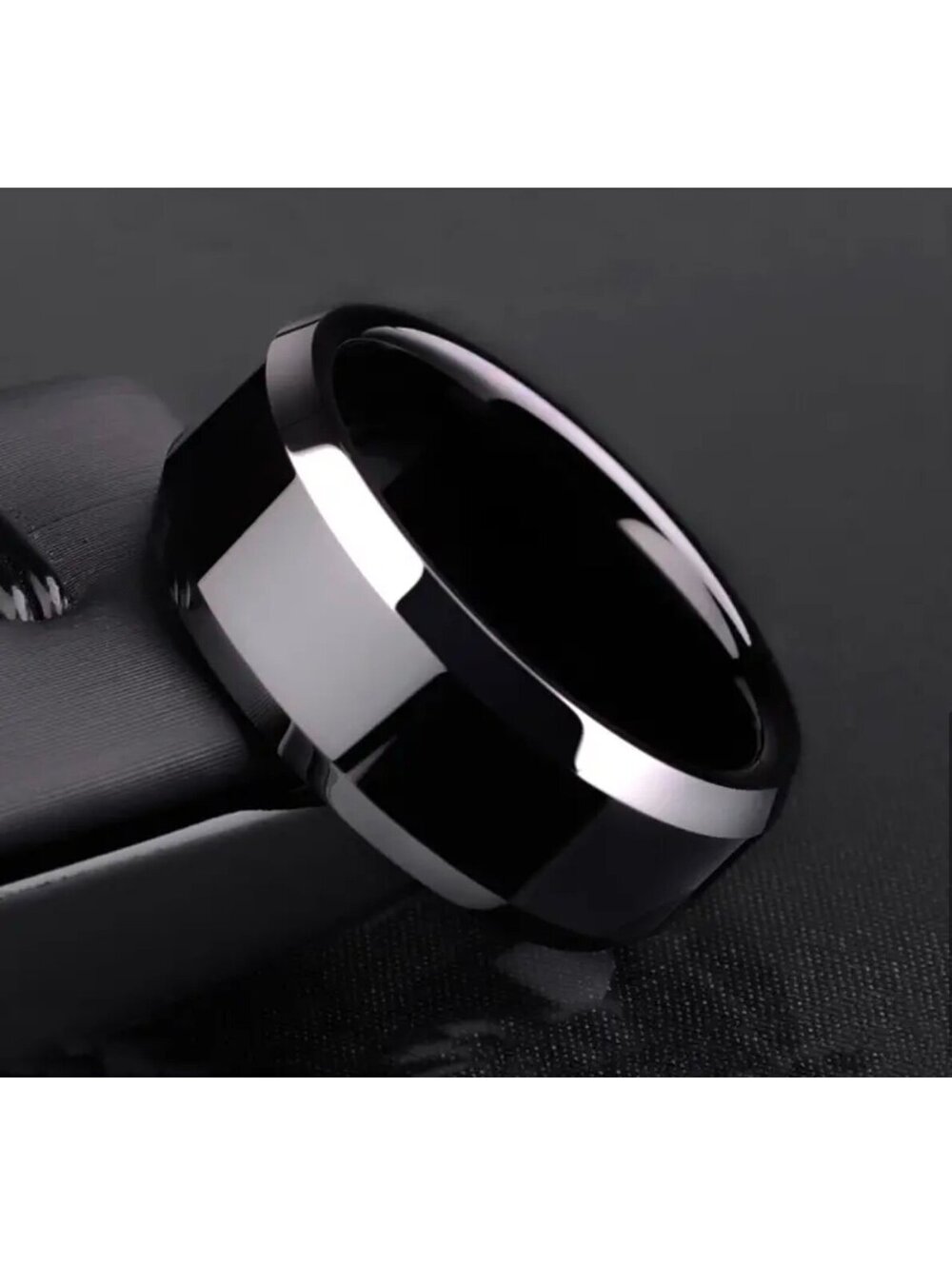 New - Modern & Stylish 8mm Polished Black Stainless Steel Men's Ring - Size 10